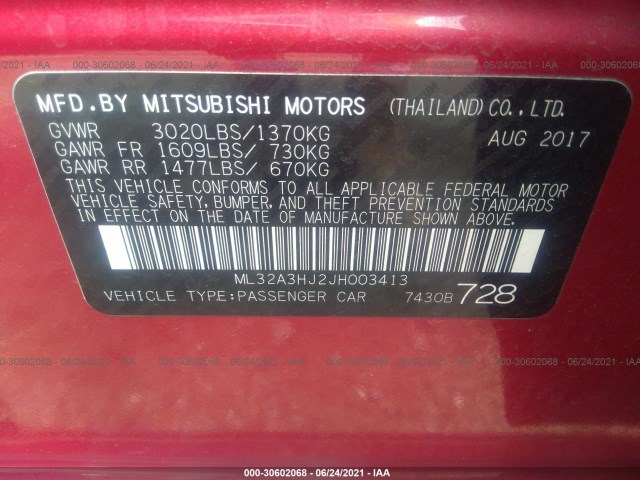 Photo 8 VIN: ML32A3HJ2JH003413 - MITSUBISHI MIRAGE 