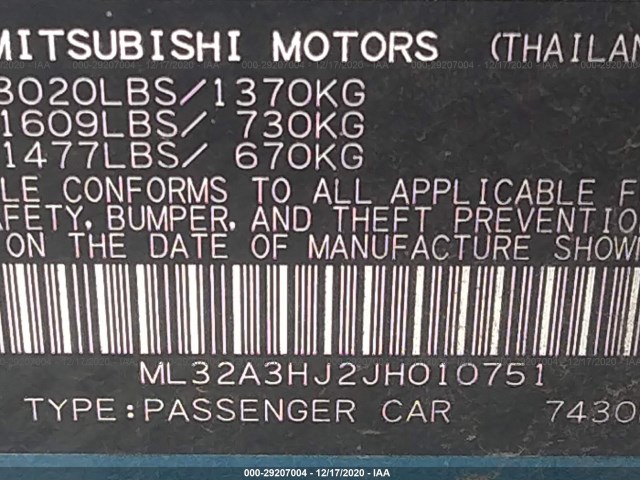 Photo 8 VIN: ML32A3HJ2JH010751 - MITSUBISHI MIRAGE 