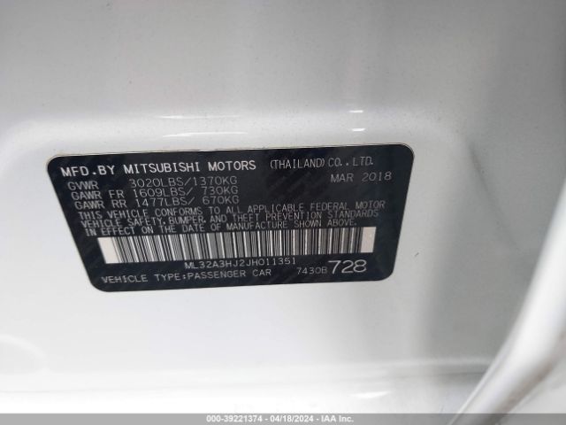 Photo 8 VIN: ML32A3HJ2JH011351 - MITSUBISHI MIRAGE 