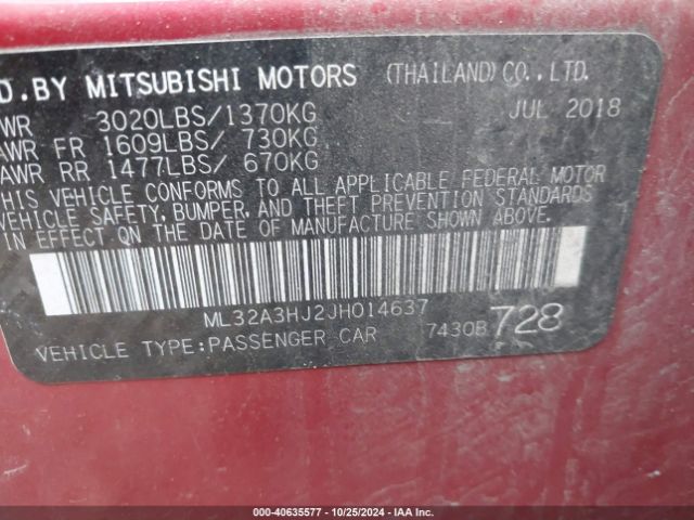 Photo 8 VIN: ML32A3HJ2JH014637 - MITSUBISHI MIRAGE 