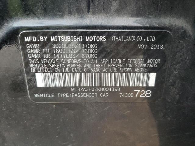 Photo 9 VIN: ML32A3HJ2KH004398 - MITSUBISHI MIRAGE ES 