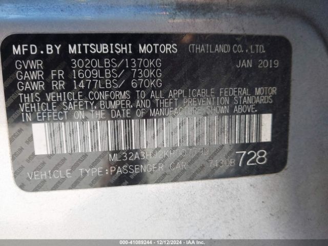 Photo 8 VIN: ML32A3HJ2KH007799 - MITSUBISHI MIRAGE 