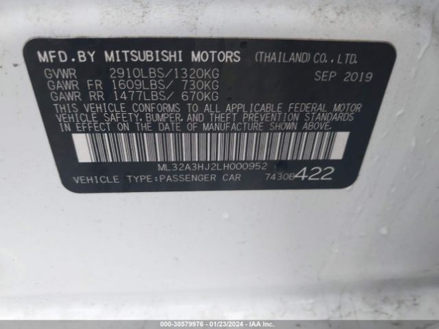 Photo 8 VIN: ML32A3HJ2LH000952 - MITSUBISHI MIRAGE 