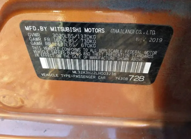 Photo 8 VIN: ML32A3HJ2LH003236 - MITSUBISHI MIRAGE 