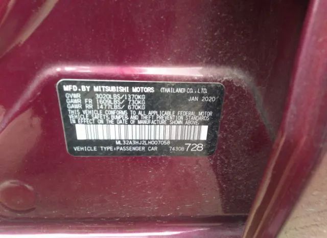 Photo 8 VIN: ML32A3HJ2LH007058 - MITSUBISHI MIRAGE 