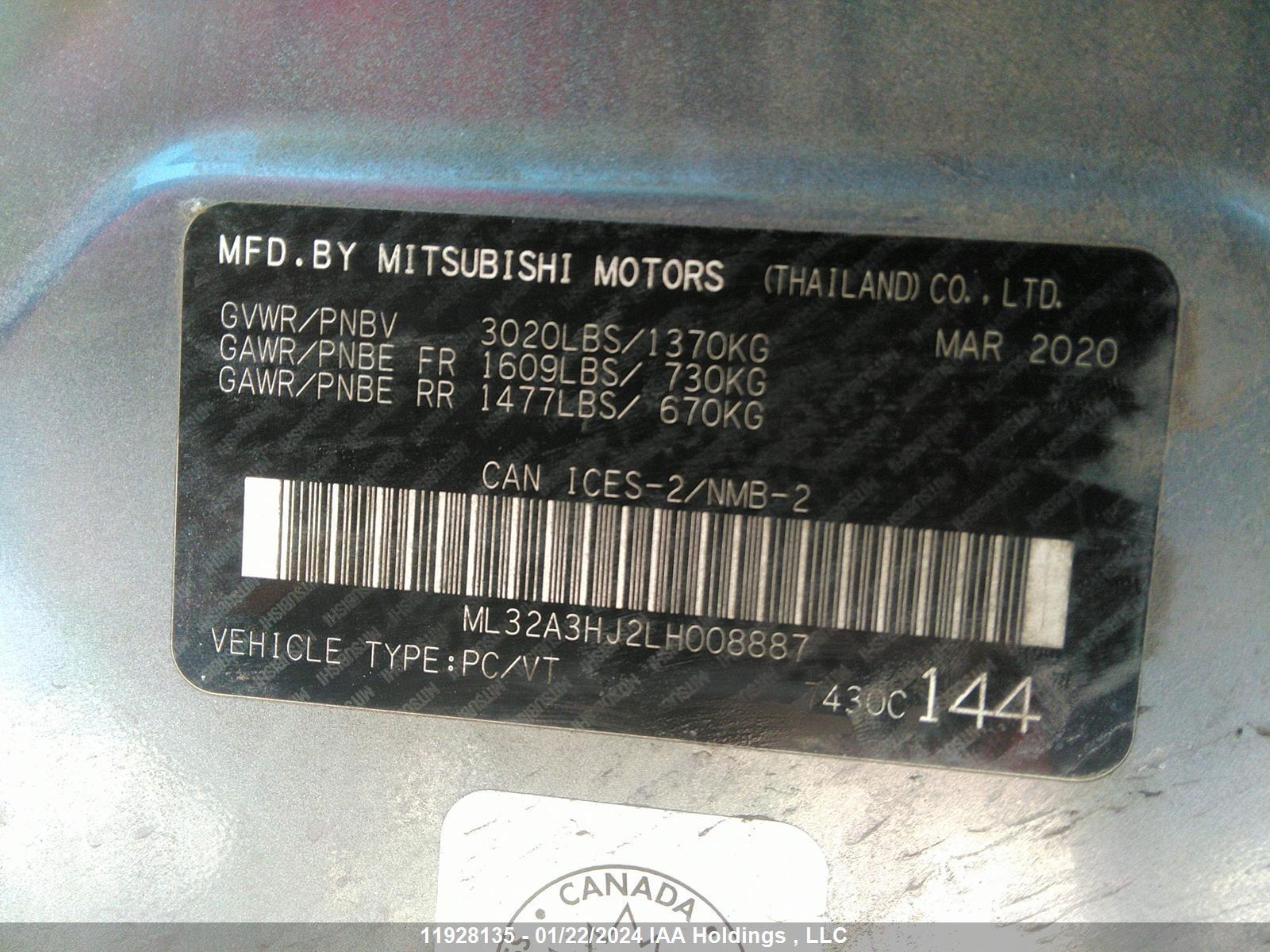 Photo 8 VIN: ML32A3HJ2LH008887 - MITSUBISHI MIRAGE 