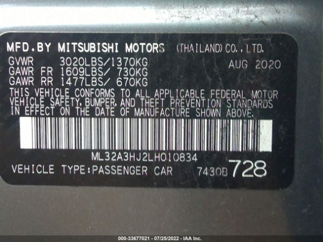 Photo 8 VIN: ML32A3HJ2LH010834 - MITSUBISHI MIRAGE 