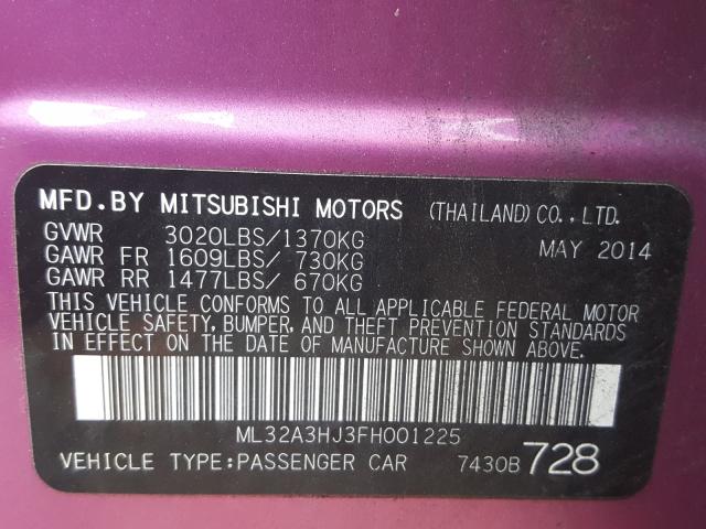 Photo 9 VIN: ML32A3HJ3FH001225 - MITSUBISHI MIRAGE DE 