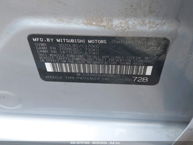 Photo 8 VIN: ML32A3HJ3FH009633 - MITSUBISHI MIRAGE 