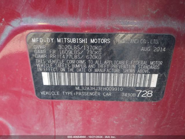 Photo 8 VIN: ML32A3HJ3FH009910 - MITSUBISHI MIRAGE 