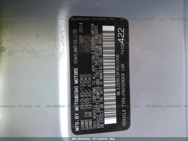 Photo 8 VIN: ML32A3HJ3FH012306 - MITSUBISHI MIRAGE 