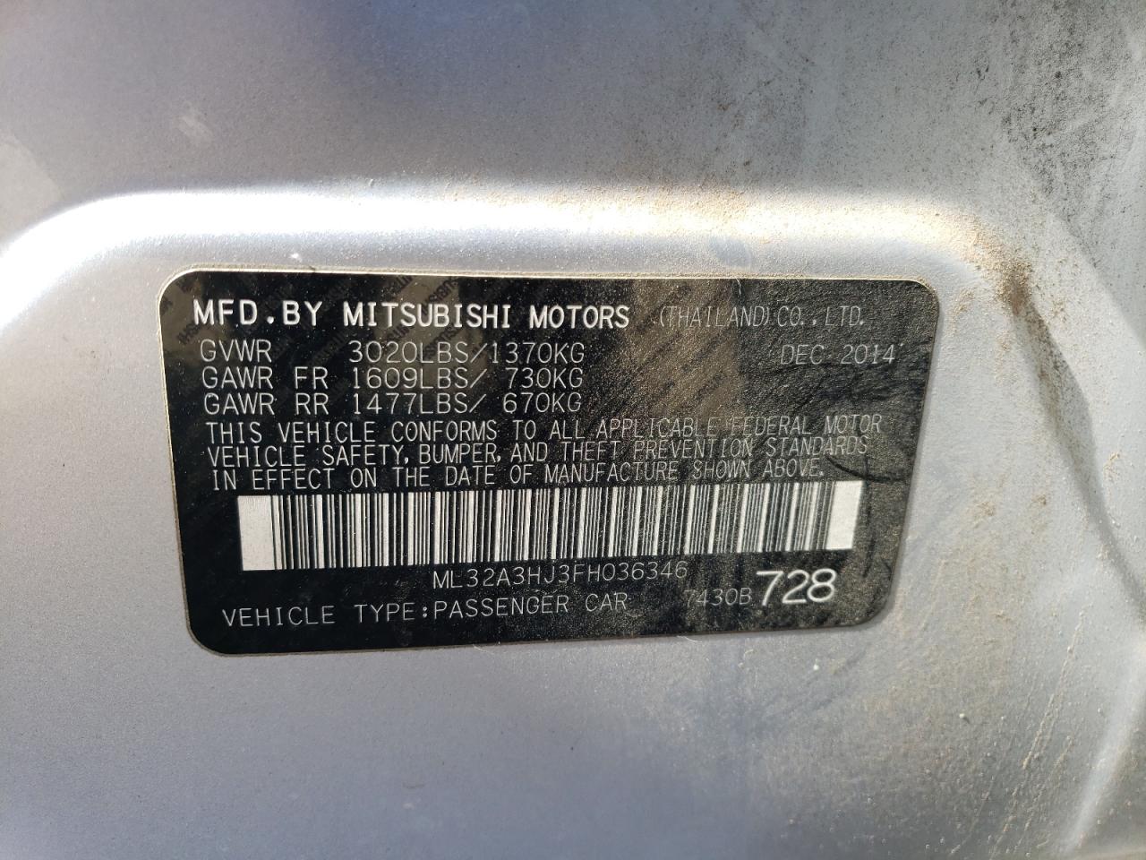 Photo 12 VIN: ML32A3HJ3FH036346 - MITSUBISHI MIRAGE 