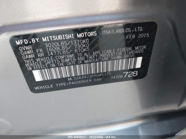 Photo 8 VIN: ML32A3HJ3FH045175 - MITSUBISHI MIRAGE 