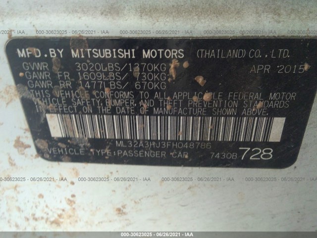 Photo 8 VIN: ML32A3HJ3FH048786 - MITSUBISHI MIRAGE 