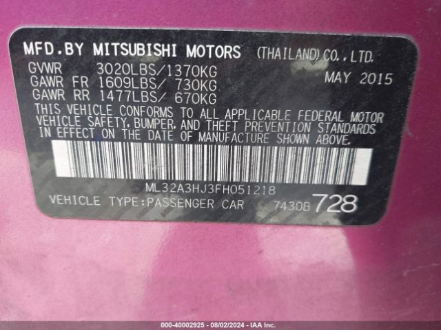 Photo 8 VIN: ML32A3HJ3FH051218 - MITSUBISHI MIRAGE 