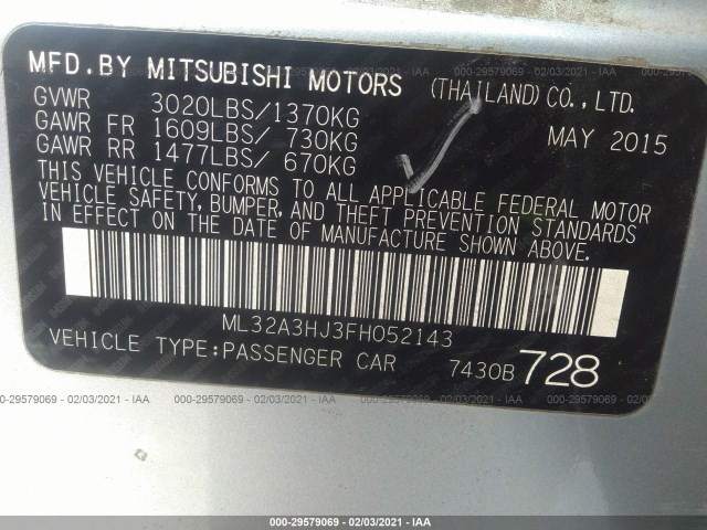 Photo 8 VIN: ML32A3HJ3FH052143 - MITSUBISHI MIRAGE 