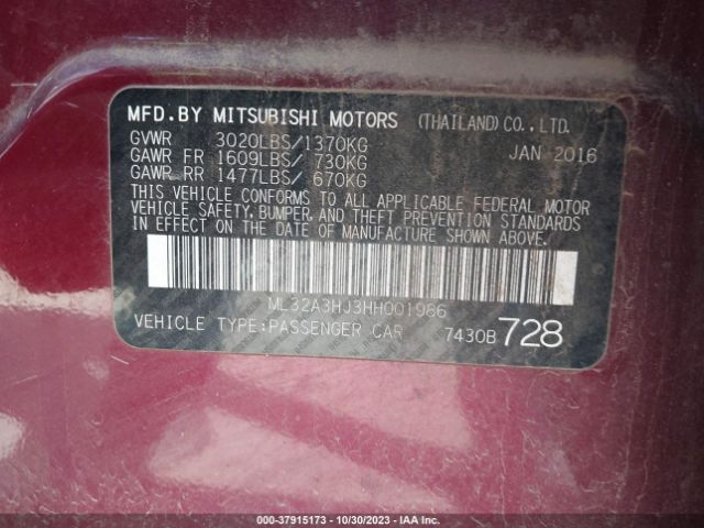 Photo 8 VIN: ML32A3HJ3HH001986 - MITSUBISHI MIRAGE 