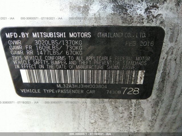 Photo 8 VIN: ML32A3HJ3HH003804 - MITSUBISHI MIRAGE 