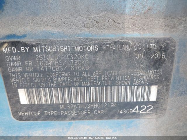 Photo 8 VIN: ML32A3HJ3HH012194 - MITSUBISHI MIRAGE 