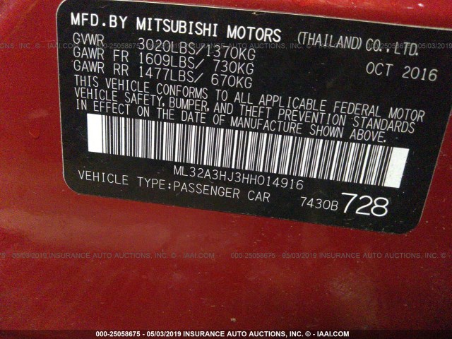 Photo 8 VIN: ML32A3HJ3HH014916 - MITSUBISHI MIRAGE 