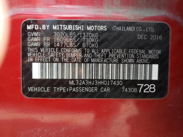 Photo 9 VIN: ML32A3HJ3HH017430 - MITSUBISHI MIRAGE ES 