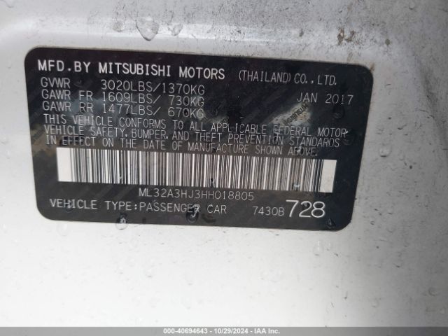 Photo 8 VIN: ML32A3HJ3HH018805 - MITSUBISHI MIRAGE 