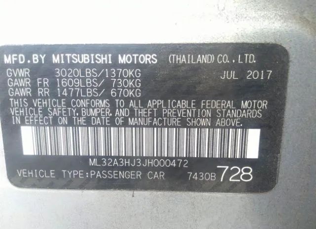 Photo 8 VIN: ML32A3HJ3JH000472 - MITSUBISHI MIRAGE 