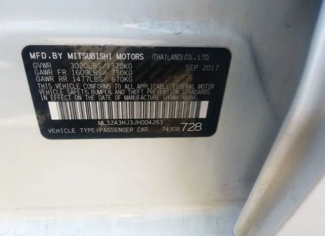 Photo 8 VIN: ML32A3HJ3JH004263 - MITSUBISHI MIRAGE 