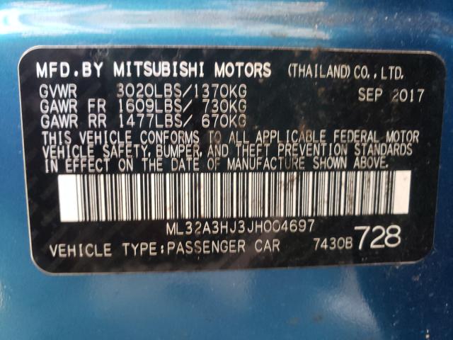 Photo 9 VIN: ML32A3HJ3JH004697 - MITSUBISHI MIRAGE ES 