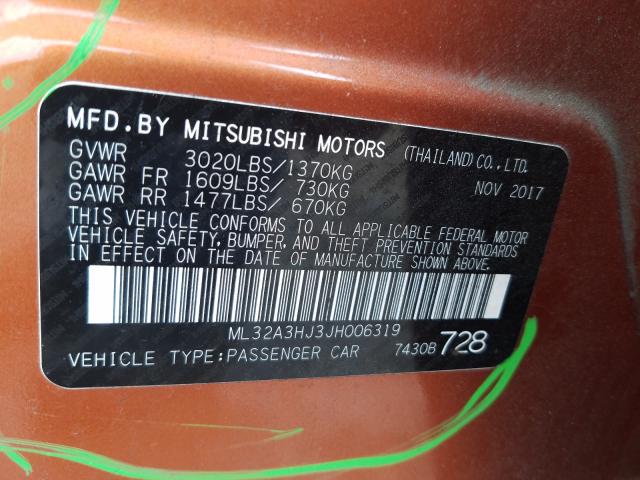 Photo 9 VIN: ML32A3HJ3JH006319 - MITSUBISHI MIRAGE ES 