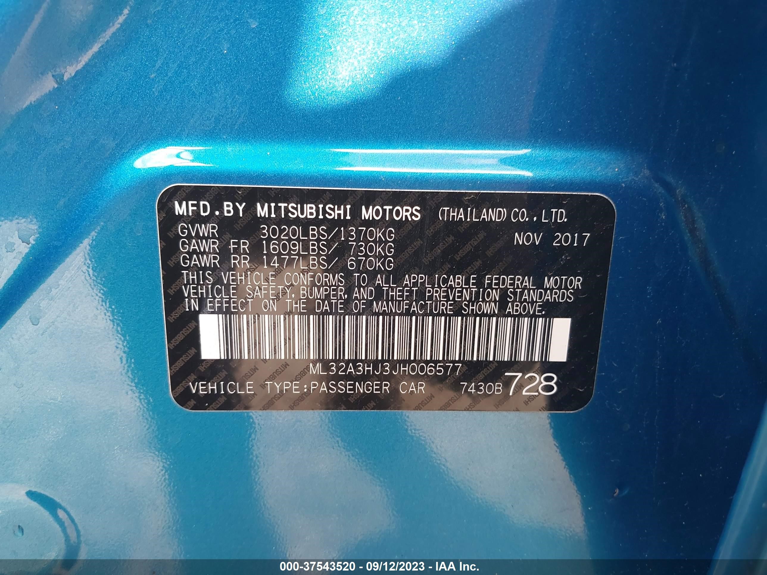 Photo 8 VIN: ML32A3HJ3JH006577 - MITSUBISHI MIRAGE 