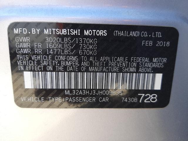 Photo 9 VIN: ML32A3HJ3JH009835 - MITSUBISHI MIRAGE ES 