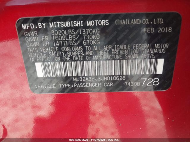 Photo 8 VIN: ML32A3HJ3JH010628 - MITSUBISHI MIRAGE 