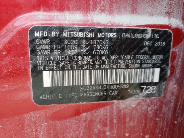 Photo 9 VIN: ML32A3HJ3KH005589 - MITSUBISHI MIRAGE ES 