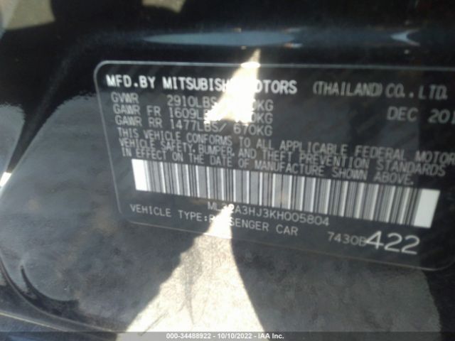 Photo 8 VIN: ML32A3HJ3KH005804 - MITSUBISHI MIRAGE 