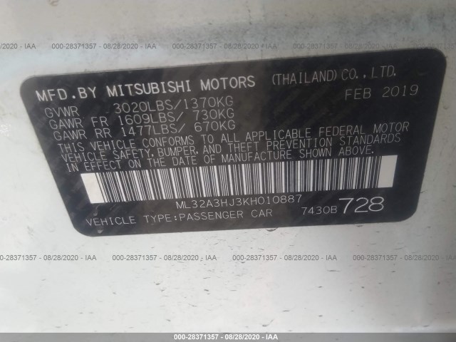 Photo 8 VIN: ML32A3HJ3KH010887 - MITSUBISHI MIRAGE 