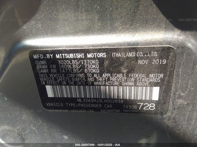 Photo 8 VIN: ML32A3HJ3LH002838 - MITSUBISHI MIRAGE 