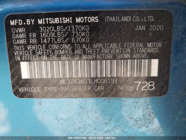 Photo 8 VIN: ML32A3HJ3LH006193 - MITSUBISHI MIRAGE 