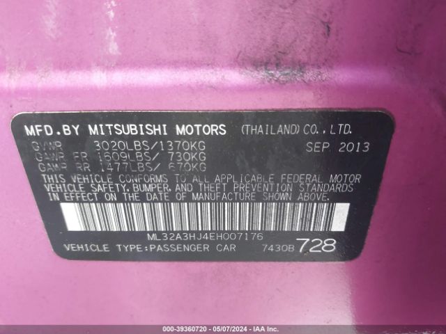 Photo 8 VIN: ML32A3HJ4EH007176 - MITSUBISHI MIRAGE 