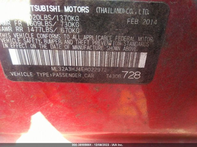 Photo 8 VIN: ML32A3HJ4EH022972 - MITSUBISHI MIRAGE 