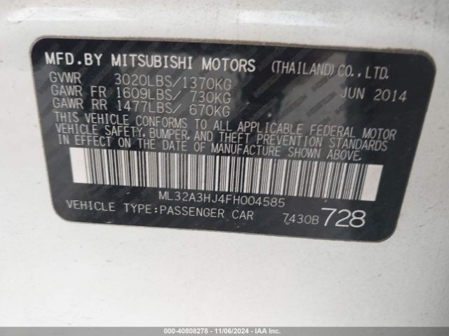 Photo 8 VIN: ML32A3HJ4FH004585 - MITSUBISHI MIRAGE 