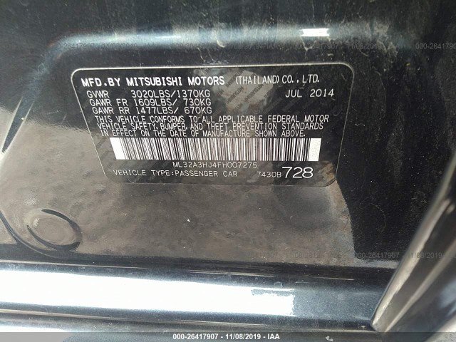 Photo 8 VIN: ML32A3HJ4FH007275 - MITSUBISHI MIRAGE 