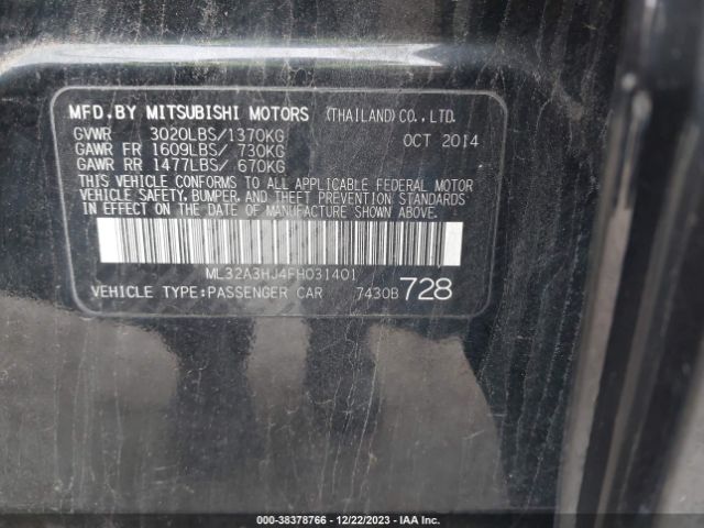 Photo 8 VIN: ML32A3HJ4FH031401 - MITSUBISHI MIRAGE 