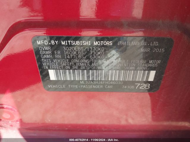 Photo 8 VIN: ML32A3HJ4FH046030 - MITSUBISHI MIRAGE 