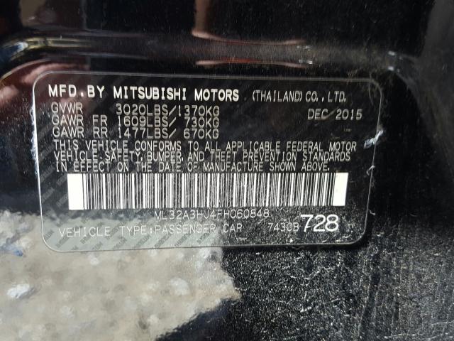 Photo 9 VIN: ML32A3HJ4FH060848 - MITSUBISHI MIRAGE DE 