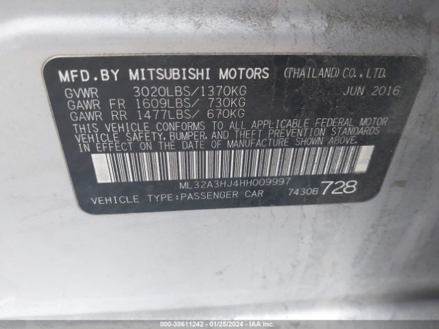 Photo 8 VIN: ML32A3HJ4HH009997 - MITSUBISHI MIRAGE 