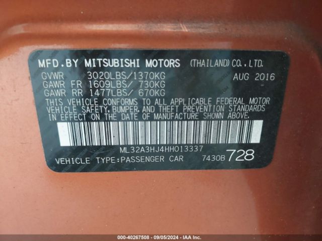 Photo 8 VIN: ML32A3HJ4HH013337 - MITSUBISHI MIRAGE 