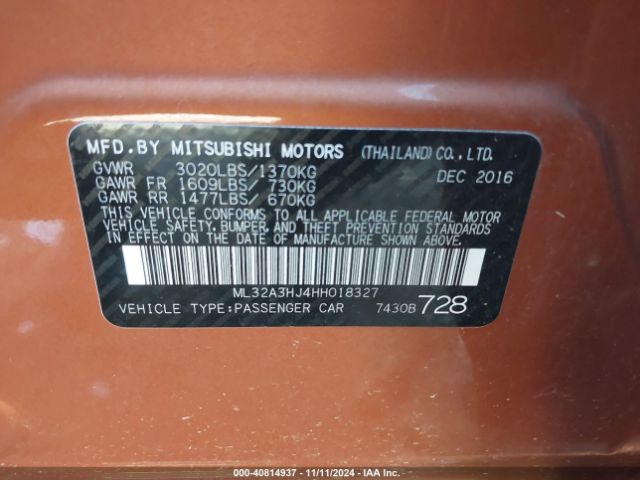 Photo 8 VIN: ML32A3HJ4HH018327 - MITSUBISHI MIRAGE 