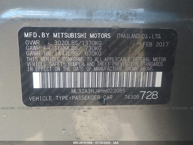 Photo 8 VIN: ML32A3HJ4HH022085 - MITSUBISHI MIRAGE 