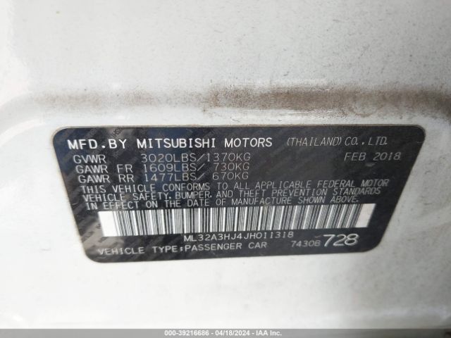 Photo 8 VIN: ML32A3HJ4JH011318 - MITSUBISHI MIRAGE 